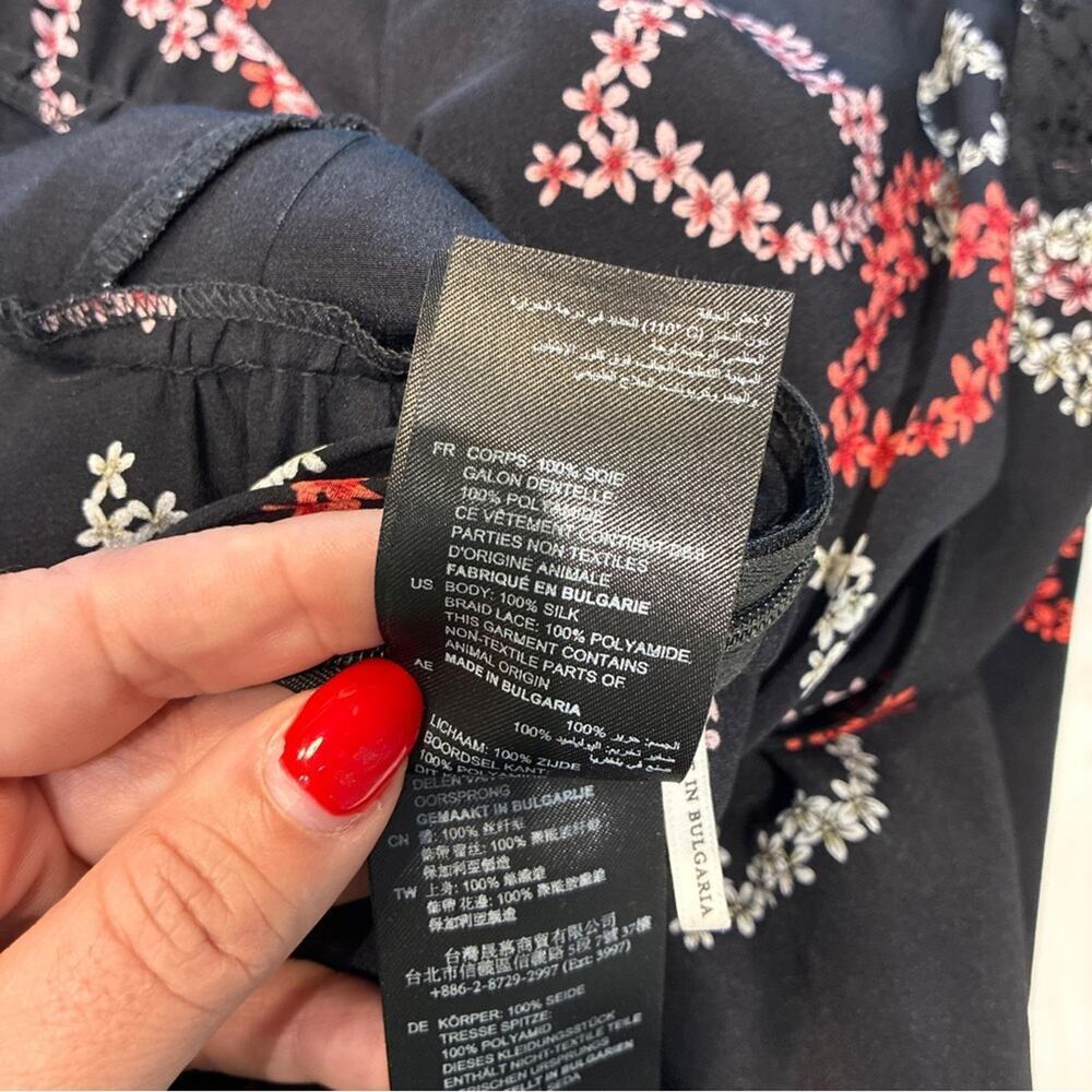 Sandro Black 100% Silk Floral Heart Print Midi Dress Small - Picture 10 of 14